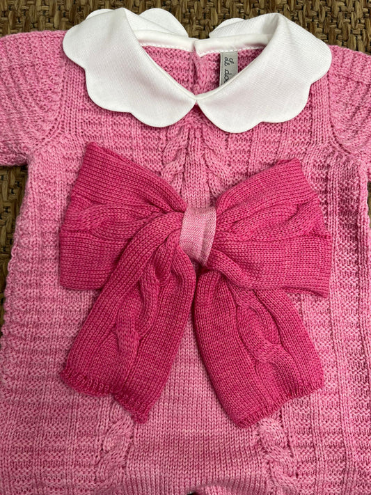 Tutina con fiocco fucsia pura lana
