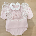 Completo lana cuore 2 pezzi con coulotte e pizzo macramé