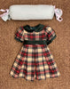 Abito tartan con dettagli in velluto