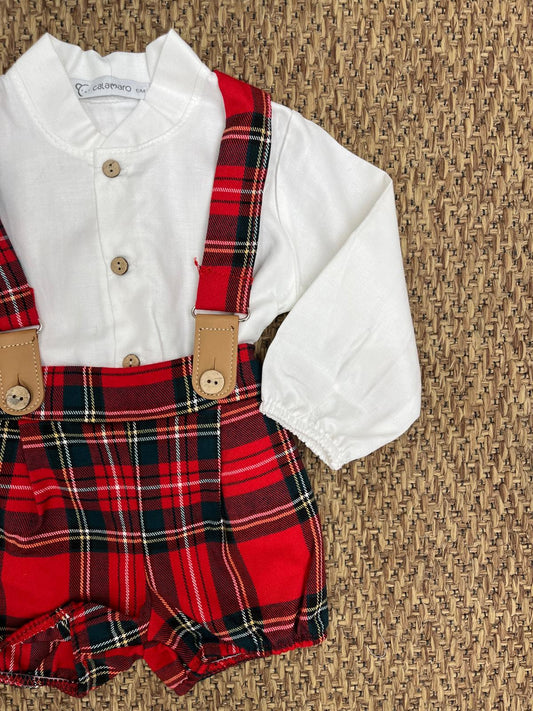 Completo salopette e camicia con bretelle