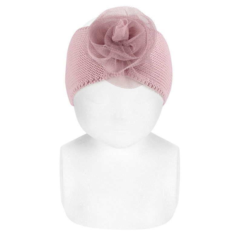 Fascia con fiore in tulle rosa pallido
